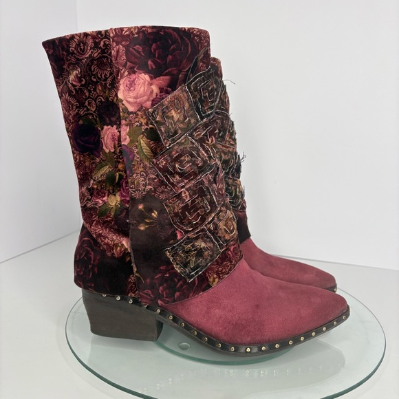 A.S.98 Saint Patchwork Floral Velvet Suede Leather Studded Boots Boho Size 9 - Picture 5 of 11